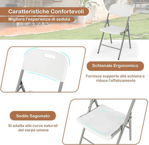 Set di 4 Sedie Pieghevoli con Struttura in Metallo, Sedie da Pranzo Salvaspazio con Antiscivoli, Sedie da Campeggio per Interno ed Esterno, 58 cm x 45 cm x 84 cm (Bianco)