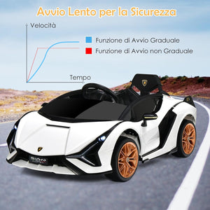 Macchina Elettrica Lamborghini per Bambini da 12V, Veicolo Elettrico con Luci LED MP3 Telecomando, Fino a 5km/h, +3 Anni (Bianco)