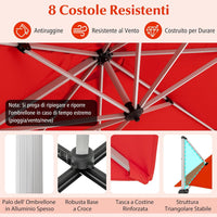 Ombrellone da Giardino, con Base Incrociata, Ombrellone Quadrato da Esterno con Palo in Alluminio e Girevole a 360°, Manovella e Inclinazione Regolabile, 300 x 300 cm (Arancione)