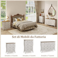 Cassettiera a 7 Cassetti in Tessuto, Cassettiera per Camera da Letto in Legno Rustico, Cassettiera Cameretta Salvaspazio per Soggiorno, Corridoio, Cucina, 120 x 38,5 x 77,5 cm (Grigio)