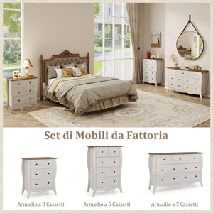 Cassettiera a 7 Cassetti in Tessuto, Cassettiera per Camera da Letto in Legno Rustico, Cassettiera Cameretta Salvaspazio per Soggiorno, Corridoio, Cucina, 120 x 38,5 x 77,5 cm (Grigio)