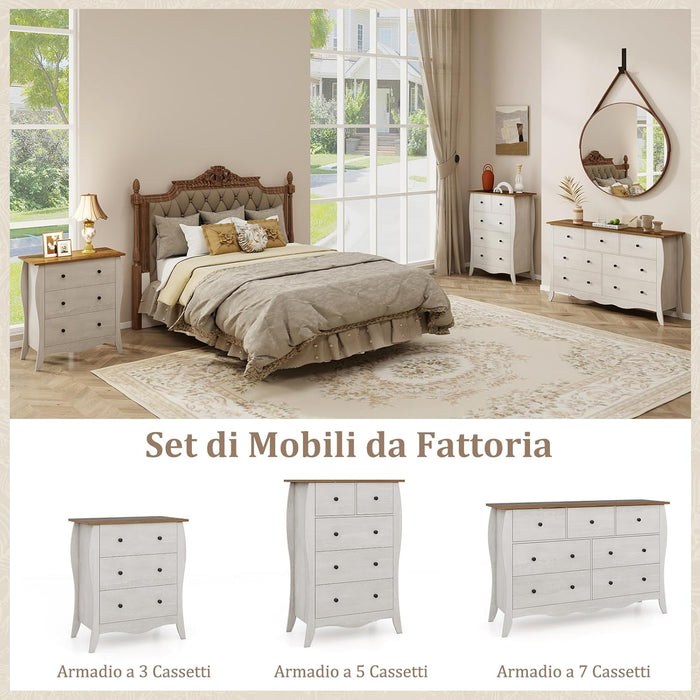 Cassettiera a 7 Cassetti in Tessuto, Cassettiera per Camera da Letto in Legno Rustico, Cassettiera Cameretta Salvaspazio per Soggiorno, Corridoio, Cucina, 120 x 38,5 x 77,5 cm (Grigio)