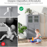 Armadietto del Bagno con 4 Ante, Armadietto con Ante di Vetro, Credenza di Legno con Mensole Regolabili, Organizer Multiuso per Casa Corridoio Salone Ufficio (Grigio)