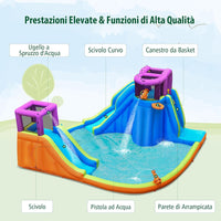 Castello Gonfiabile per Bambini con 2 Torre e Cannoni d’Acqua, Castello Gonfiabile con 2 Scivoli, Muro di Arrampicata e Canestro, Parco Acquatico per Bambini da 3+ Anni