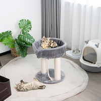 Tiragraffi per Gatti, Albero Tiragraffi Gatto con Cuccia in Peluche, Pallina, Corde e Tiragraffi in Sisal, Tiragraffi da Divano in Legno per Gatti Piccoli, 43 x 43 x 53 cm (Grigio)
