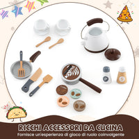 Cucina Giocattolo Angolare con Fornelli e Micronde da Suoni e Luci, Cucina per Bambini in Legno con Macchina Caffè, Lavandelo, Forno e Lavatrice, Set Cucina con Accessori (Marrone)