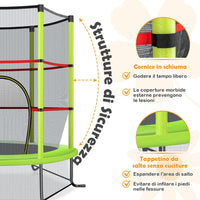 Trampolino Elastico Bambino in Acciaio, Tappeto Elastico Bambini da Esterno e da Interno, con Rete e Cusicnetti Antiscivolo（Verde)