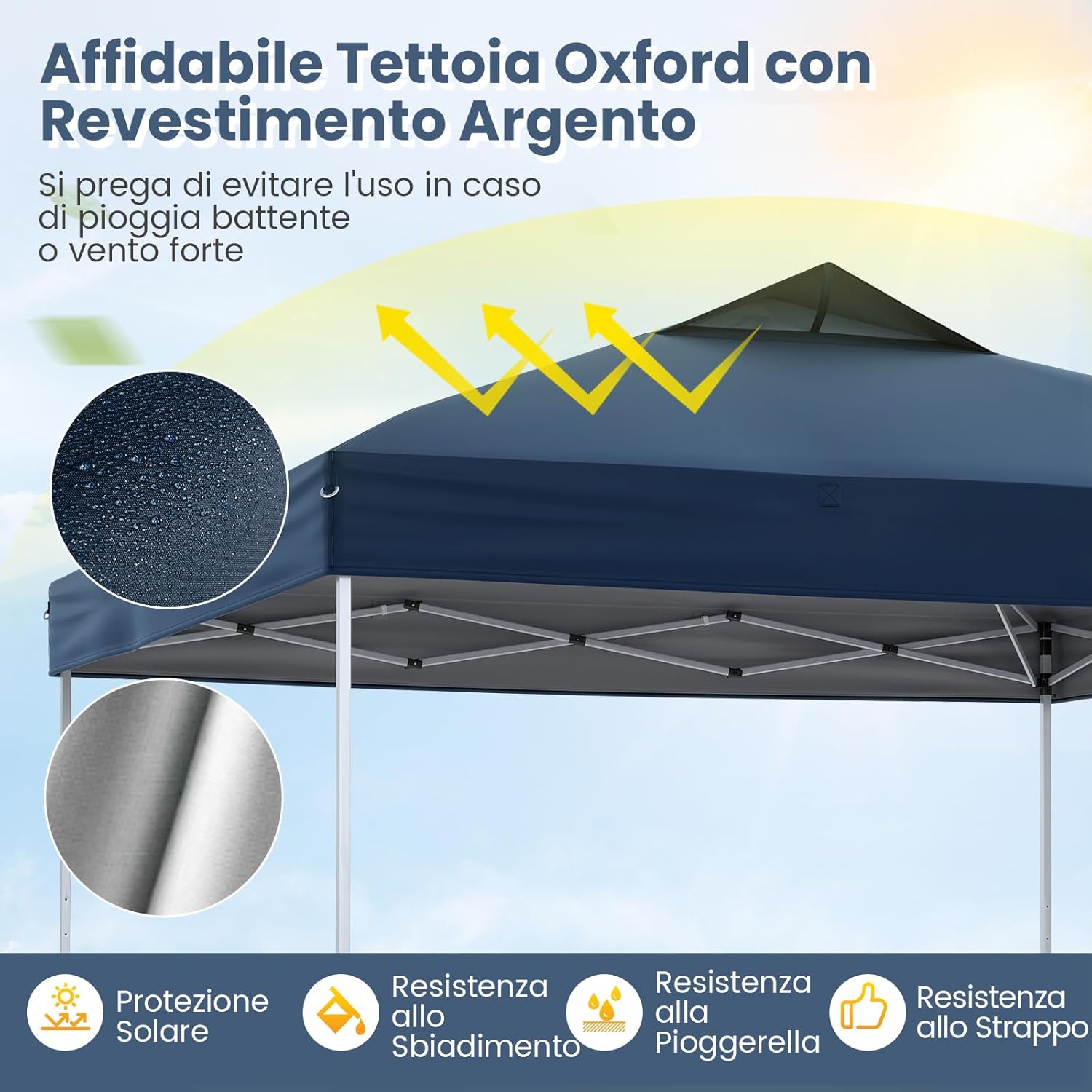 Gazebo Pop-up da 295 x 295 cm, Gazebo da Giardino Impermeabile con Blocco Centrale, Borsa da Trasporto Portatile, Corde Antivento, Picchetti, Tenda Regolabile in Altezza per Feste (Blu Scuro)