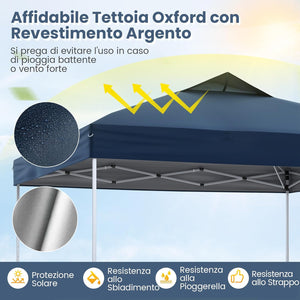 Gazebo Pop-up da 295 x 295 cm, Gazebo da Giardino Impermeabile con Blocco Centrale, Borsa da Trasporto Portatile, Corde Antivento, Picchetti, Tenda Regolabile in Altezza per Feste (Blu Scuro)