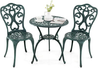 Set da Bistro da Patio a 3 Pezzi, Sedie e Tavolo in Alluminio con Foro per Ombrello, Set da Bistro da Esterno per Veranda, Giardino e Piscina (Verde)