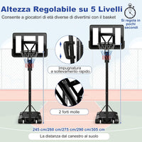 Canestro Basket da Interno ed Esterno per Adulti, Canestro da Basket Professionale e Regolabile in Altezza da 245 a 305 cm con Tabellone da 111cm, Base Riempibile e 2 Ruote