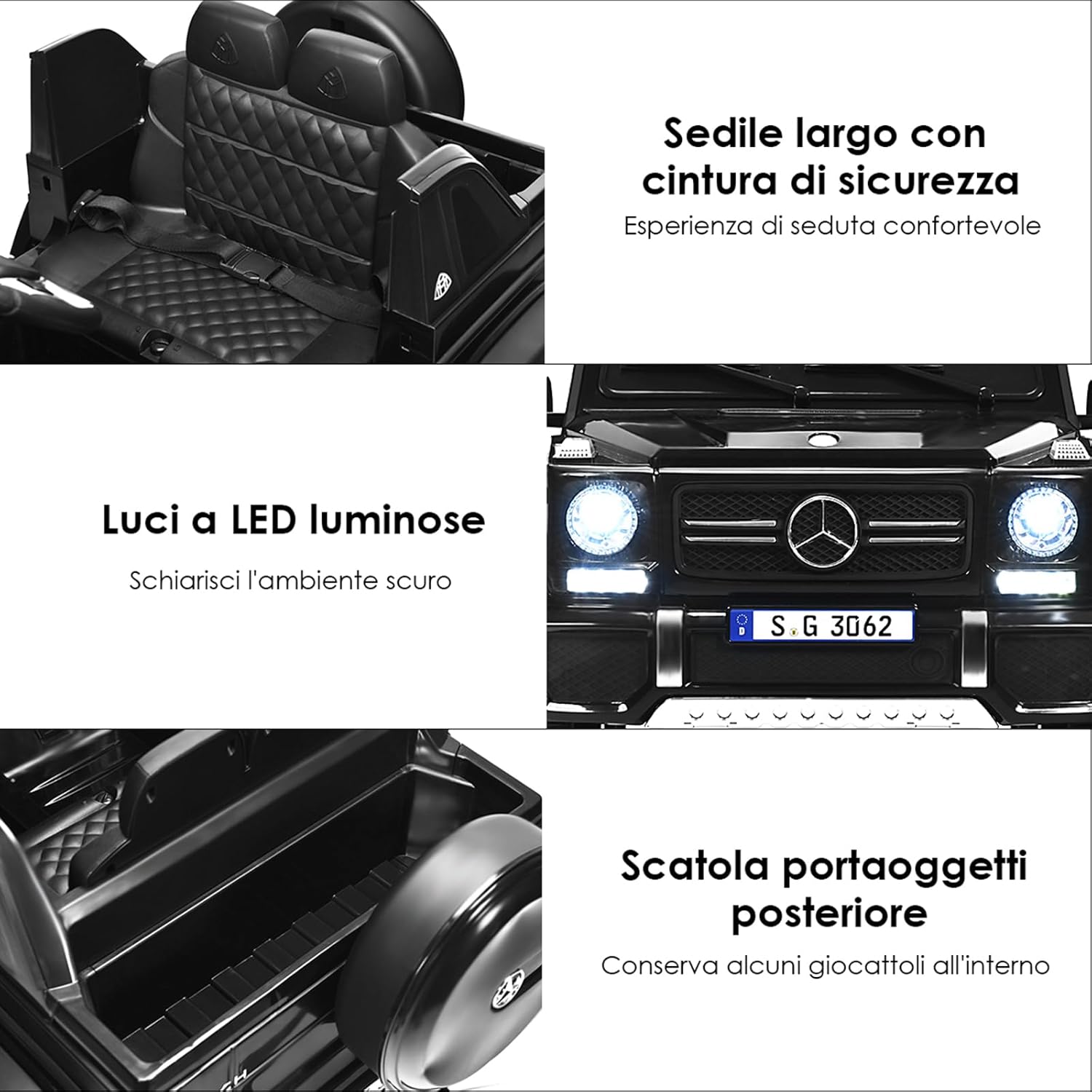 Mercedes Benz Macchina Elettrica per Bambini 12V, Veicolo Elettrico con Luci LED e Chiusura di Sicurezza, Macchina Cavalcabile per Bambini 3-8 Anni (Nero)