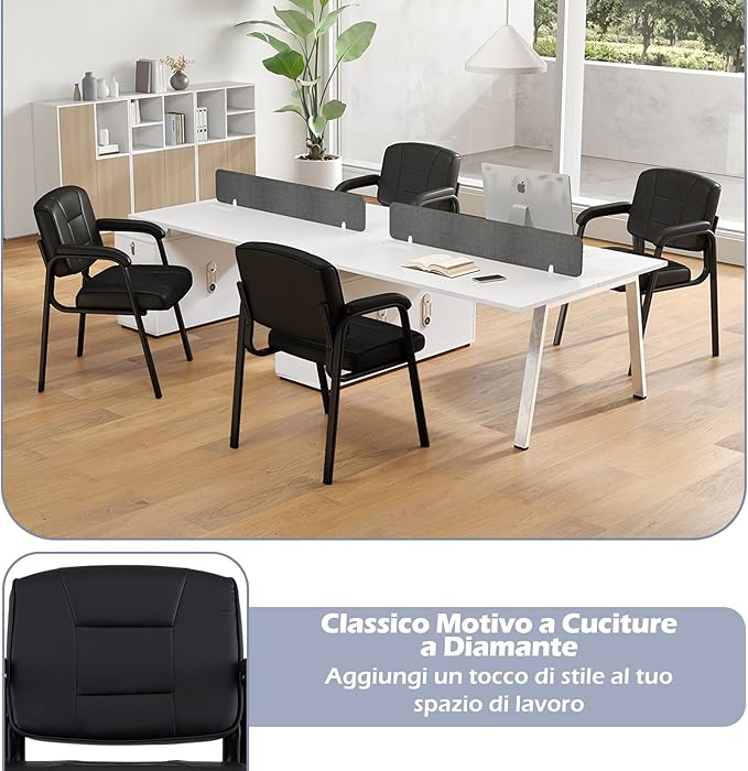 Set di 2 Sedie da Ufficio, Sedia per Sala d'Attesa con Struttura in Metallo, Braccioli Imbottiti, Sedia da Ospiti per Ufficio Riunioni, Portata 180kg (Nero)