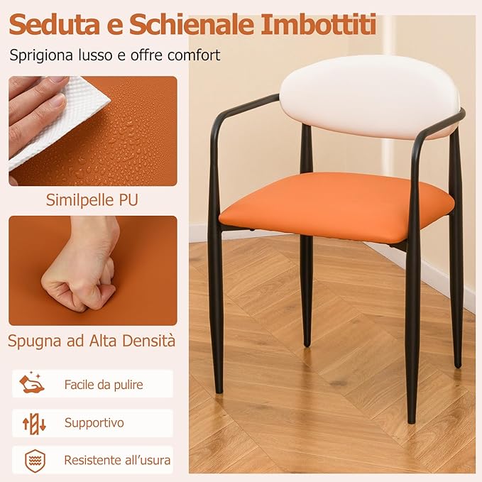Set di 2 Sedie da Pranzo 54 x 54 x 77 cm, Sedie da Cucina con Sedile Imbottito in Finta Pelle, Schienale e Telaio in Metallo, Poltrone per Soggiorno e Ufficio