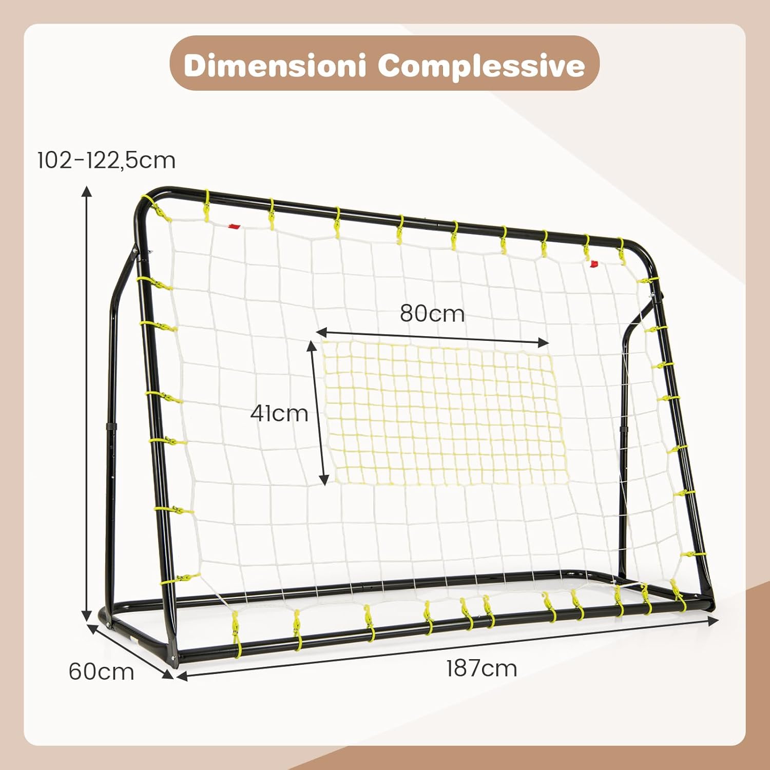Set di Reti da Calcio 2-in-1 per Bambini: Ribalta e Porta da Calcio 187 x 122,5 cm, Set di Rete di Rimbalzo e Rete da Calcio Regolabile, Struttura in Metallo Robusto