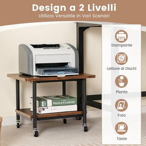 Supporto per Stampante, Carrello Stampante con Ruote Girevoli a 360⁰, Design Rimovibile, Superficie Ampia e Liscia, di Legno e Acciaio, 49 x 40 x 37 cm (Marrone)