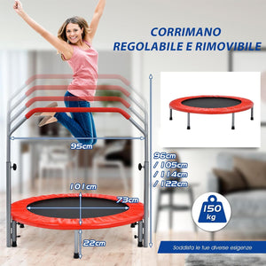 Trampolino per Bambini e Adulti, Tappeto Elastico Pieghevole e Regolabile in 4 Altezze con Maniglia, Capacità di Carico 150 kg