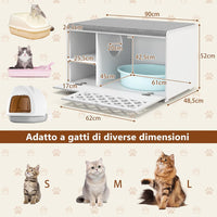 Mobile per Lettiera per Gatti, Panca per Lettiera per Gatti, Mobile Contenitore con Cuscino Rimovibile per Gatti da Interno, Bianco, 90 x 48,5 x 52 cm