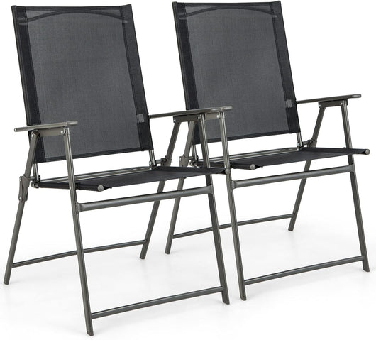 Set di 2/4 Sedie Pieghevoli da Giardino in Textilene, Sedie da Esterno con Schienale Alto, Poltrona Portatile per Giardino Campeggio Patio, Portata 150 kg (2, Nero, 62 x 58 x 96 cm)