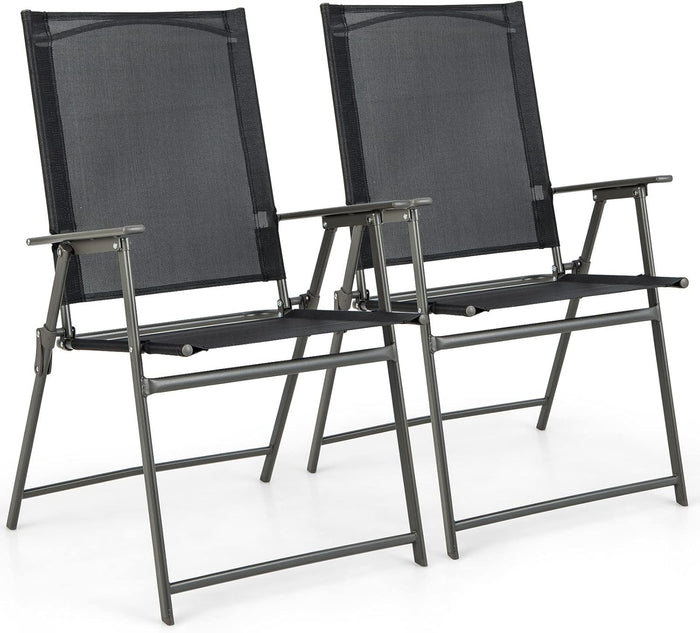 Set di 2/4 Sedie Pieghevoli da Giardino in Textilene, Sedie da Esterno con Schienale Alto, Poltrona Portatile per Giardino Campeggio Patio, Portata 150 kg (2, Nero, 62 x 58 x 96 cm)