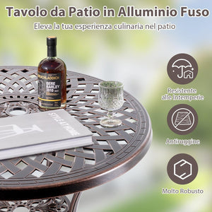 Tavolino da Giardino in Alluminio Pressofuso, Tavolino Rotondo da 79 cm con Foro per Ombrellone, Ripiano Inferiore, per Giardino, Portico e Balcone, Portato Totalo 90 kg