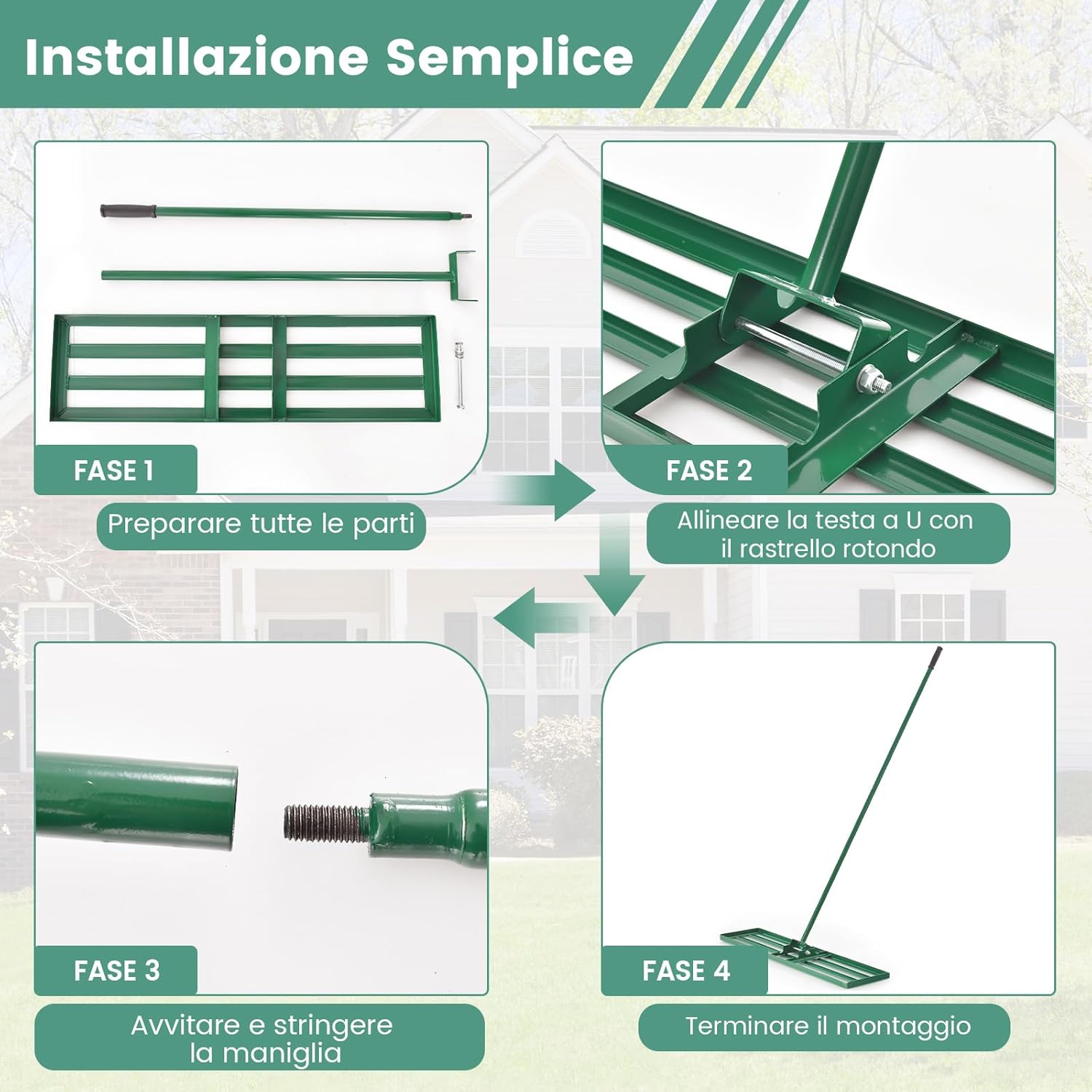 Rastrello Livellatore per Prato, Attrezzo per la Livellatura del Prato con Manico Ergonomico, Livellatrice per Giardino, Cortile, Campo da Golf, Fattoria e Pascolo (106 x 25 cm)