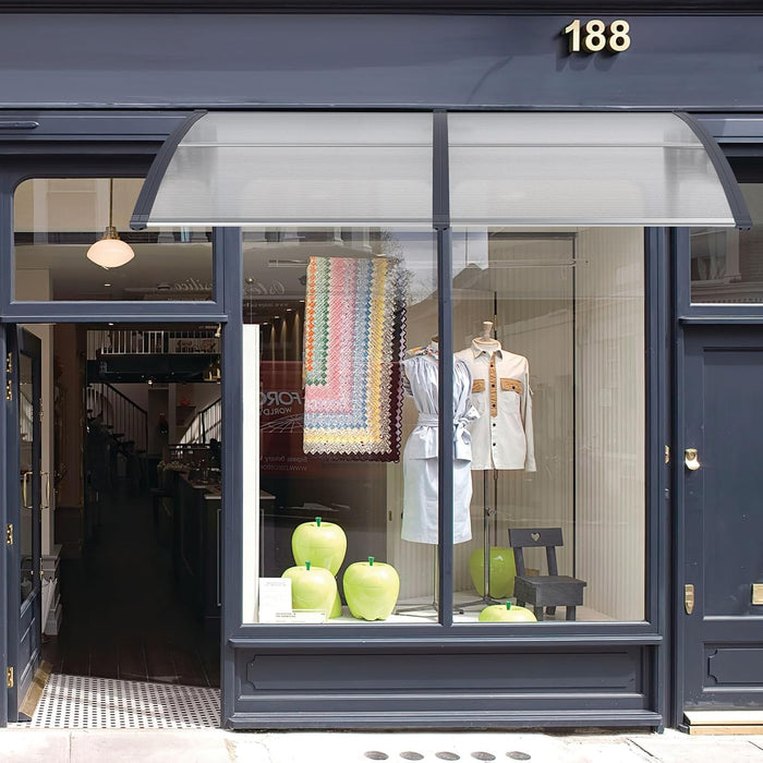 Tettoia per Porta Finestra, Pensilina Tettoia per Porta in Policarbonato, per Protezione da Sole, Pioggia, Neve, per Balcone, Finestre e Porte (Trasparente, 199 x 99 x 28 cm)