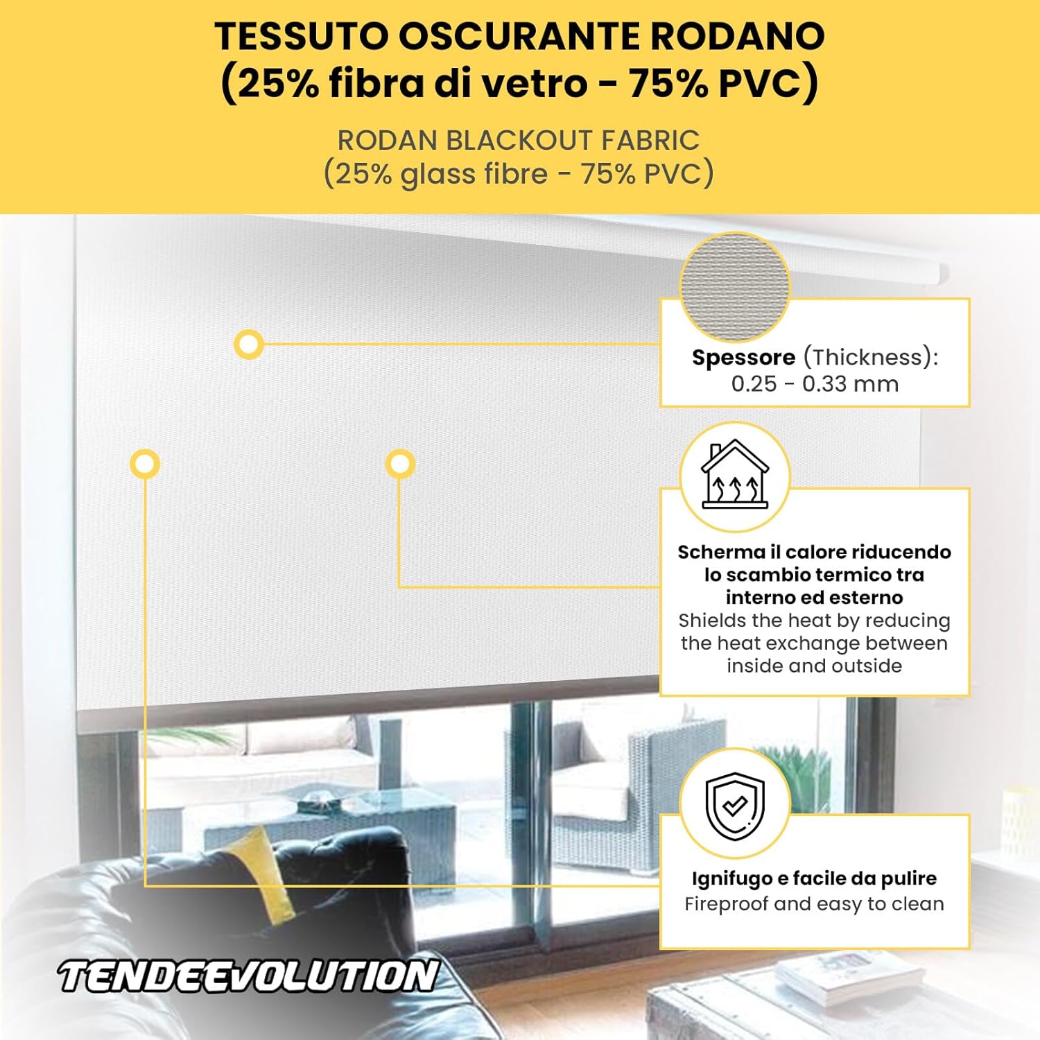Tenda a Rullo Su Misura RODANO OSCURANTE - Larghezza 1,50m x Altezza 2m - Colore Grigio Chiaro 5 - Ideale per Interni ed Esterni