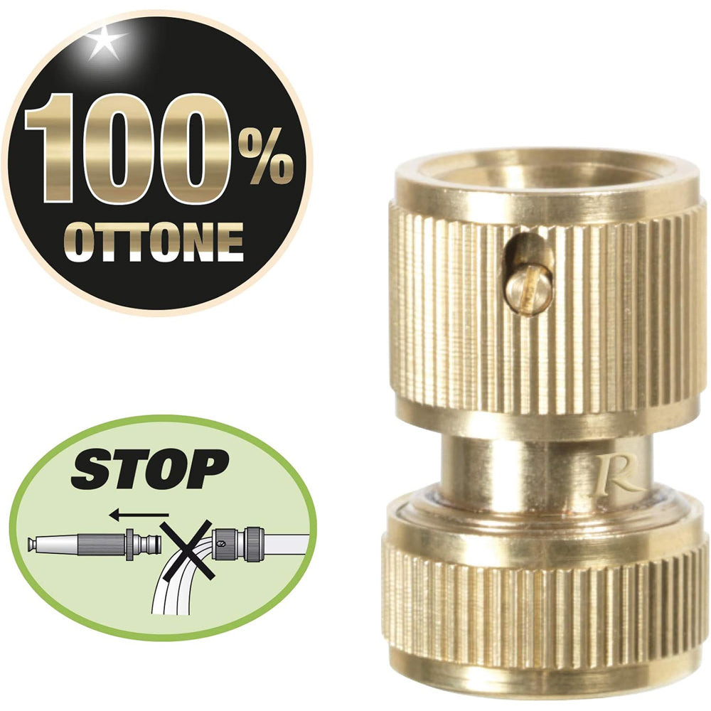 RACCORDO ATTACCO RAPIDO OTTONE TUBO ACQUA GIARDINO ACQUASTOP Ø15mm 5/8" RIBIMEX