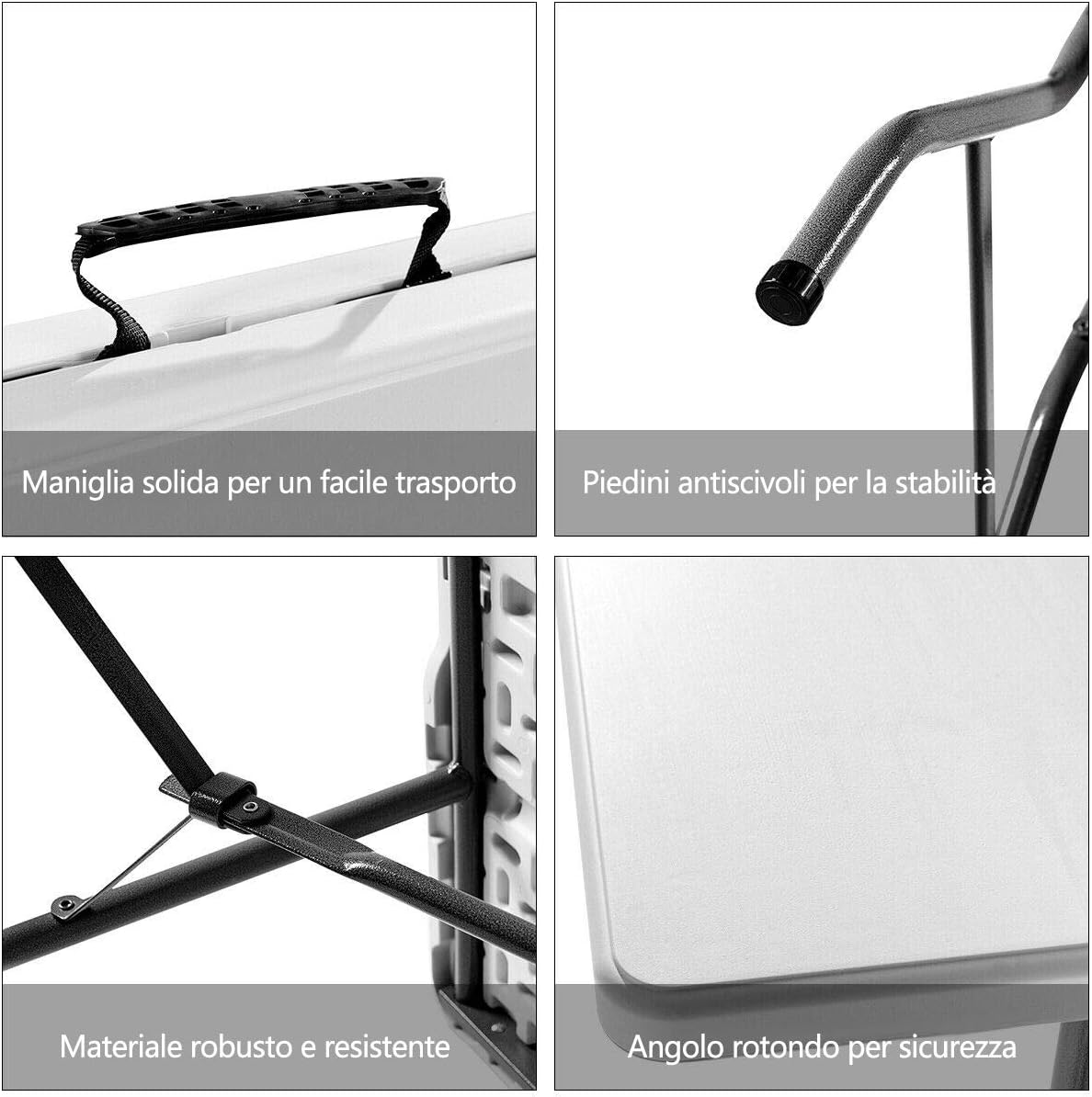 Tavolo Pieghevole da Campeggio con Maniglia, Tavolo da Pranzo Inerno e Esterno Portatile, Salvaspazio, 153 x 74 x 74 cm, Capacit¨¤ 150 kg, per Giardino Picnic (Modello 2)