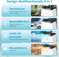 Condizionatore Portatile Caldo e Freddo, 14000BTU/4,1kW, 4 in 1 con Raffreddamento, Riscaldamento, Ventola, Deumidificazione, 24H Timer, R290 (14000BTU|28m²+|Pro) [Classe di efficienza energetica A]