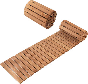 Passerella Arrotolabile per Giardino, Vialetto con Filo di Ferro e Consistenza Antiscivolo Resistente alle Intemperie, Percorso in Legno per Cortile e Spiaggia (245 x 43 x 2 cm)