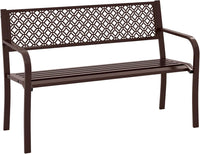 Panchina da Esterno 2-3 Posti, Panca in Metallo con Schienale Motivo Geometrico, Braccioli e Seduta a Doghe, Sedia Moderna per Parco, Cortile e Giardino (Bronzo, 127 x 59 x 82 cm)