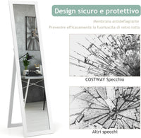 Specchiera da Terra Autoportante a Figura Intera, Specchio Rettangolare, in Legno (Bianco)