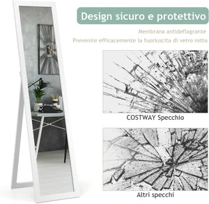 Specchiera da Terra Autoportante a Figura Intera, Specchio Rettangolare, in Legno (Bianco)