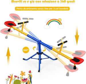 Altalena Basculante per Bambini, Altalena Saliscendi a 360° con Fermo per le Gambe, Altalena Basculante per Esterno Cortile e Parco Giochi, 2 Posti a Sedere