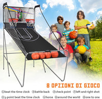 Macchina da Pallacanestro Elettronica, Canestro Basket da Camera a Doppio Tiro Pieghevole con Punteggio Elettronico, 4 Palle, 8 Modalità di Gioco e 2 Canestri (Grigio)