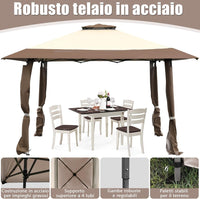 Gazebo da Giardino 3,95 x 3,95 M, Gazebo da Esterno con Tetto a 2 Livelli e 3 Altezze Regolabili, con Borsa,Tessuto Oxford, Ideale per Feste, Barbecue, Giardino, Spiaggia (Marrone)