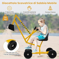 Ruspa Giocattolo per Bambini, Escavatore Cavalcabile con Controlli a 2 Mani Pala Flessibile, Sedile Rotabile a 360°, 4 Ruote, Ideale per Bambini 3 Anni+