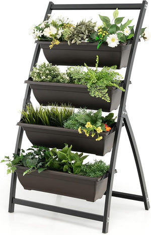 Letto da Giardino Rialzato Verticale, Fioriera Elevata a 4 Livelli con Fori di Drenaggio, Fioriera Autoportante per Interni ed Esterni per Verdure, Erbe e Fiori (66 cm x 50,5 cm x 124 cm)