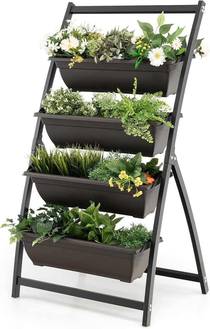 Letto da Giardino Rialzato Verticale, Fioriera Elevata a 4 Livelli con Fori di Drenaggio, Fioriera Autoportante per Interni ed Esterni per Verdure, Erbe e Fiori (66 cm x 50,5 cm x 124 cm)