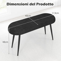 Panca Scarpiera da 113 cm, Panca da Ingresso con Cuscino Imbottito in Spugna e Gambe Metalliche Solide, Panca Fondo Letto per Soggiorno Camera da Letto, Carico 300 kg (Nero)