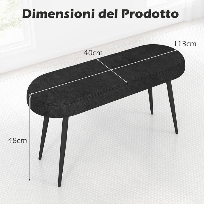 Panca Scarpiera da 113 cm, Panca da Ingresso con Cuscino Imbottito in Spugna e Gambe Metalliche Solide, Panca Fondo Letto per Soggiorno Camera da Letto, Carico 300 kg (Nero)