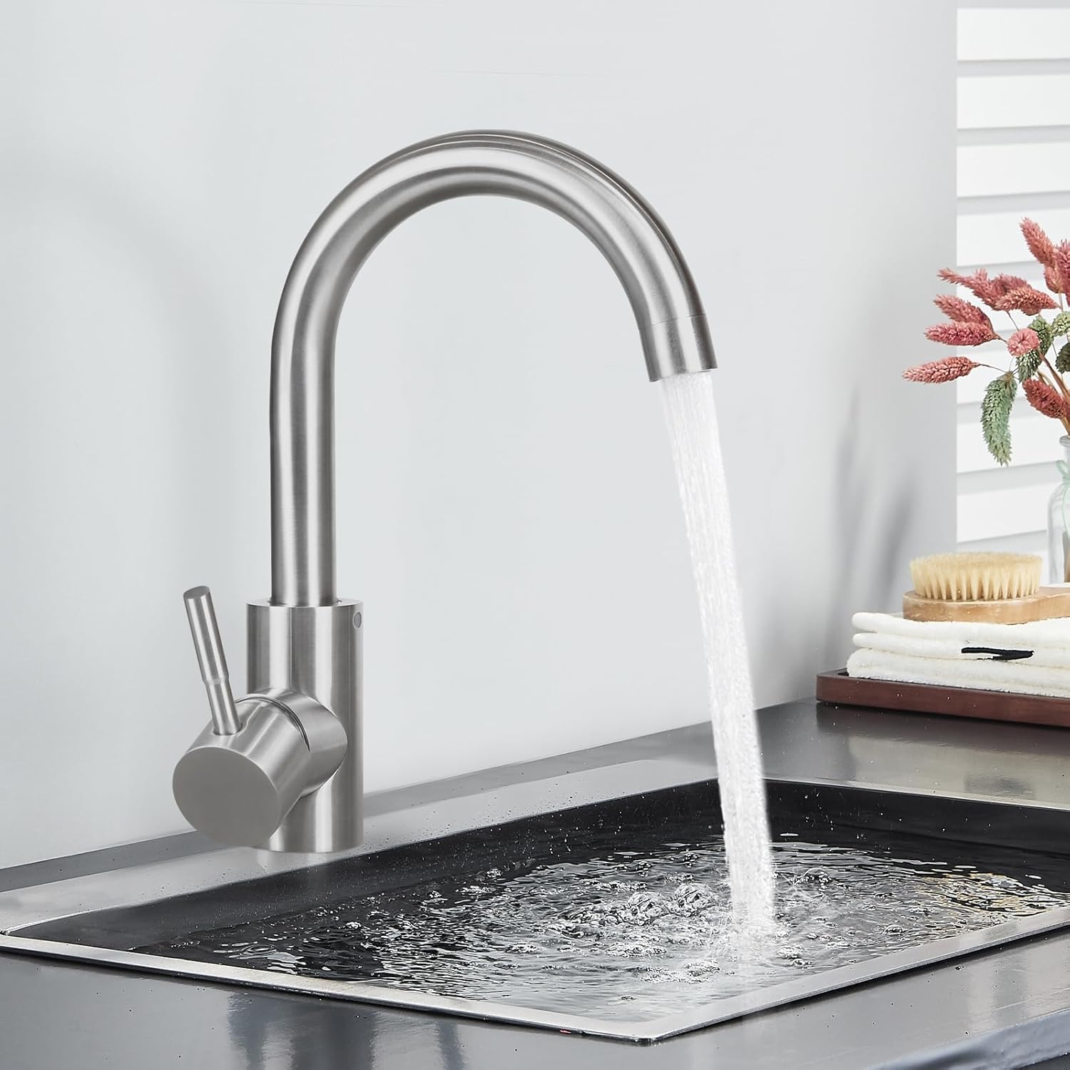 ZMH Miscelatore per lavabo  Lavabo Leva girevole ad alta pressione in acciaio inox