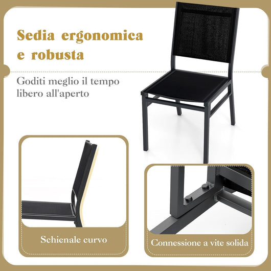 Sedia da Pranzo per Giardino, Sedia Pranzo in Tessuto Textilene, Sedia da Patio senza Braccioli con Schienale, Telaio in Alluminio Resistente, Portata 150 kg (1)