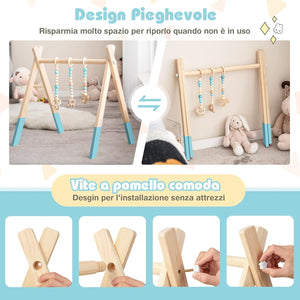 Palestrina per Bambini, Palestrina con Giocattoli per Dentizione Sviluppo Cerebrale Stimolazione Sensoriale, Pieghevole, in Legno, per Bambini 3+ Mesi (Verde)