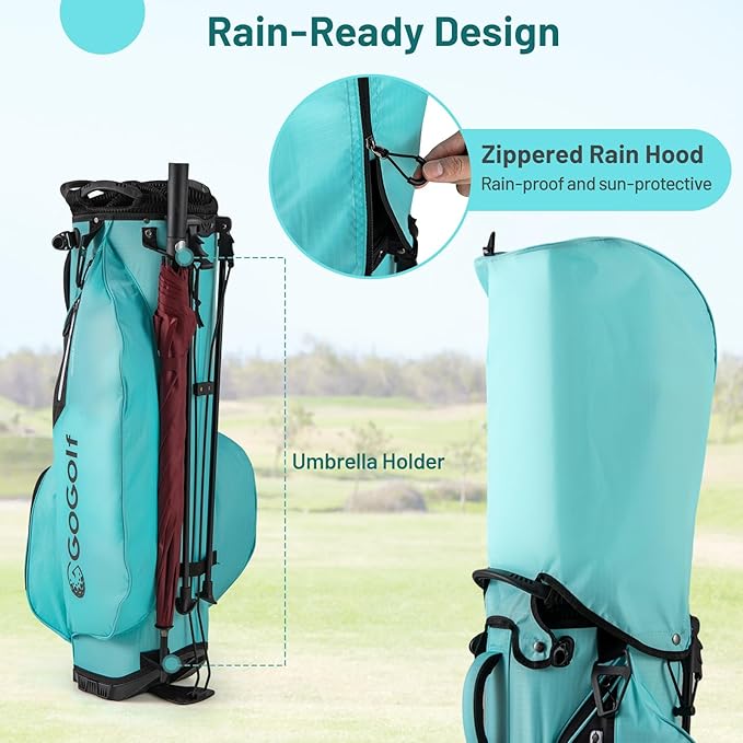 Borsa da Golf con Divisori Superiori a 8 Vie & 5 Tasche con Cerniera, Tracolla Regolabile a Doppia Spalla, Cappuccio Antipioggia e Portombrelli, Sacca da Golf per Donna e Uomo