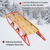 Slitte da Neve, Slitte in Metallo con Pattini, Slitte con Maniglie per Bambini e Adulti, 137 x 58 x 16 cm