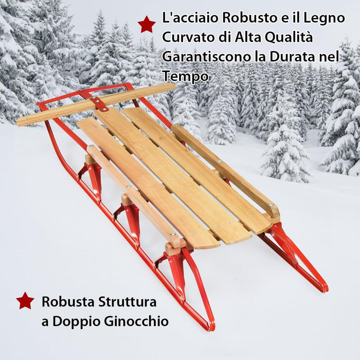 Slitte da Neve, Slitte in Metallo con Pattini, Slitte con Maniglie per Bambini e Adulti, 137 x 58 x 16 cm