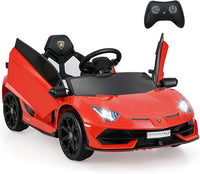 12V Lamborghini Macchina Elettrica per Bambini, Veicolo Elettrico con Telecomando Sospensione a Molla Luci LED MP3, 3-5 km/h, per Bambini 3 Anni+ (Rosso)